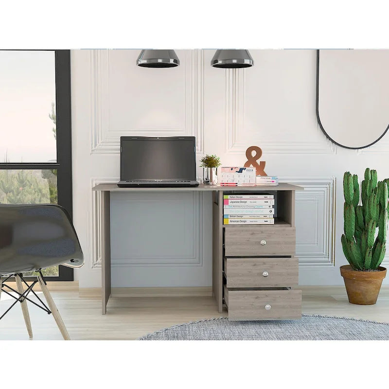 Computer Desk with Drawers and Shelf - Grey