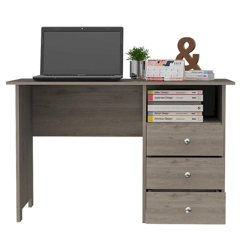 Computer Desk with Drawers and Shelf - Grey