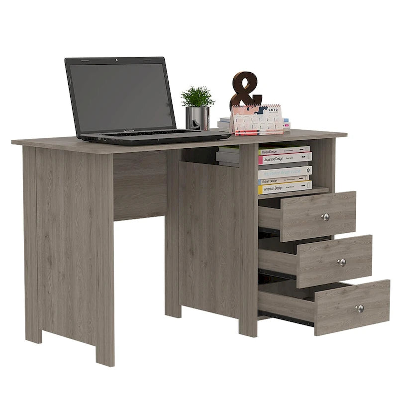Computer Desk with Drawers and Shelf - Grey