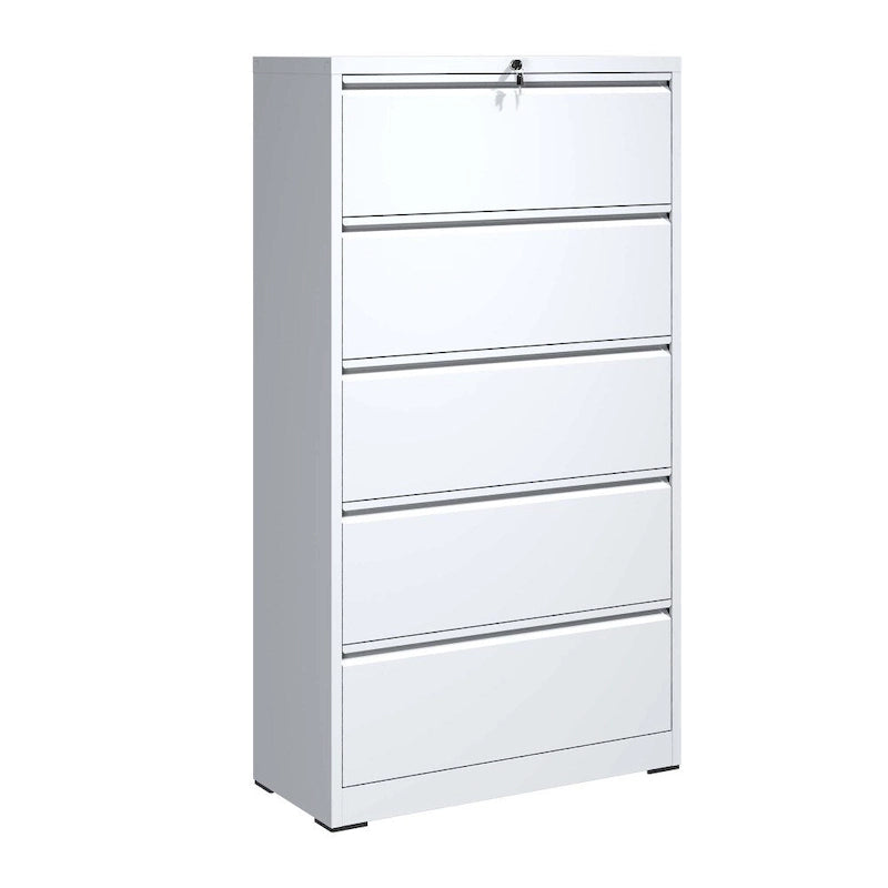 Lateral File Cabinet with Lock - Black/White, 5-Drawer