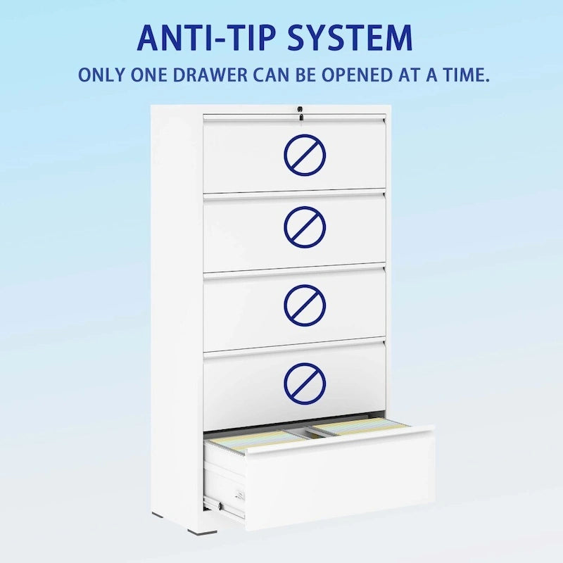 Lateral File Cabinet with Lock - Black/White, 5-Drawer