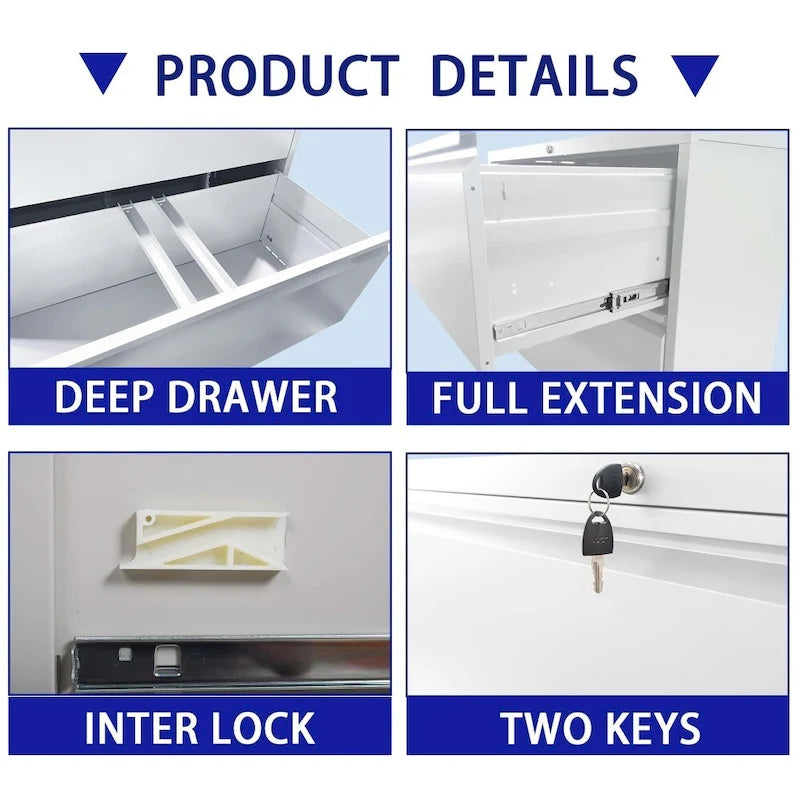 Lateral File Cabinet with Lock - Black/White, 5-Drawer