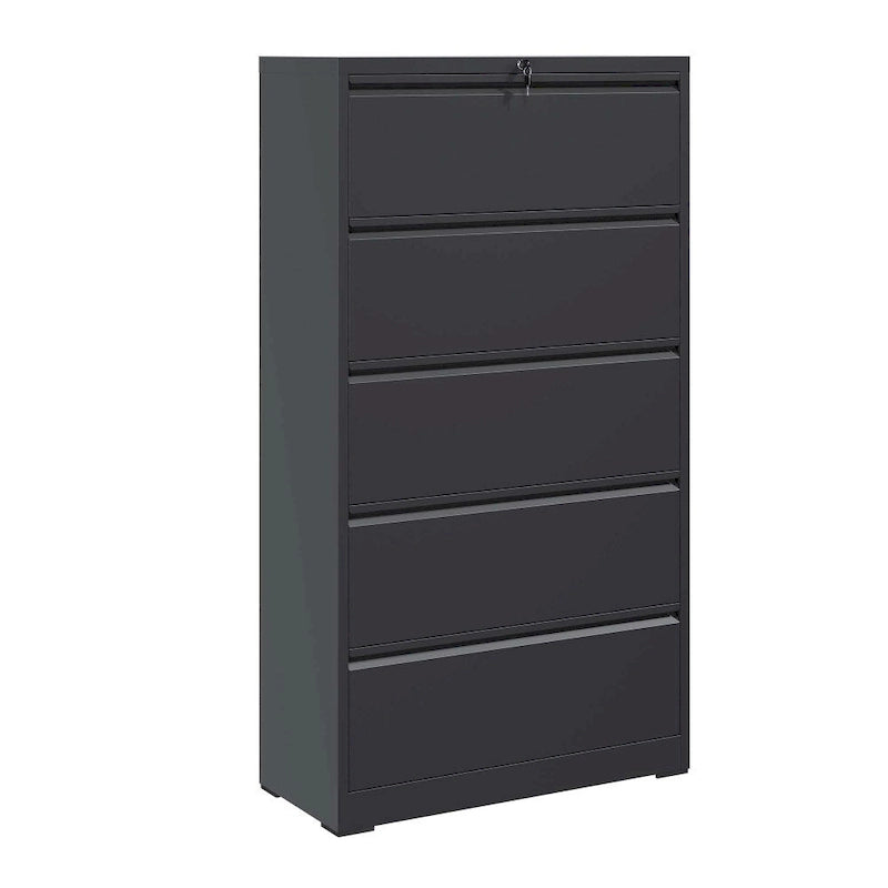 Lateral File Cabinet with Lock - Black/White, 5-Drawer