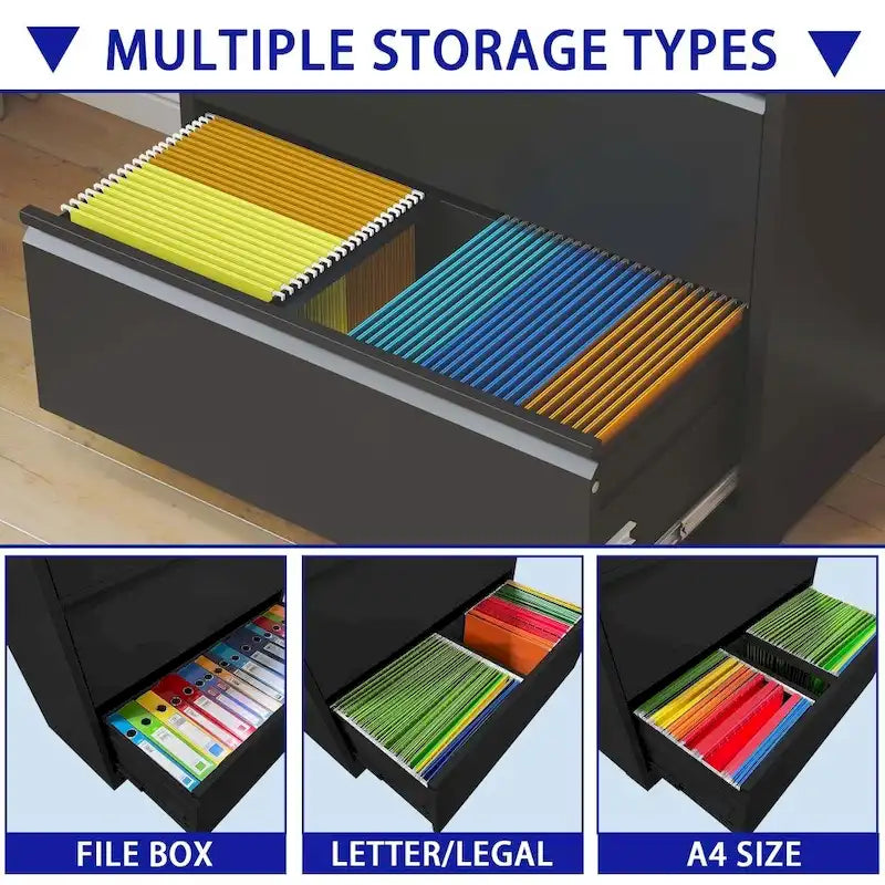 Lateral File Cabinet with Lock - Black/White, 5-Drawer