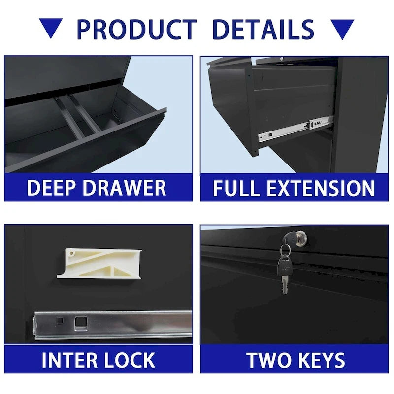 Lateral File Cabinet with Lock - Black/White, 5-Drawer