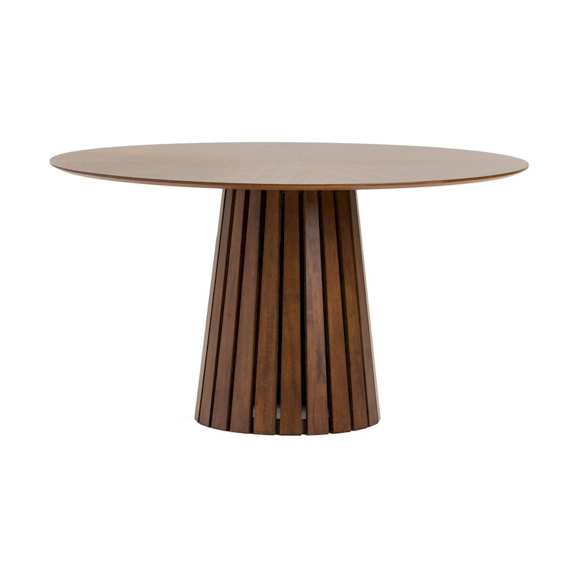 Round Dining Table with Pedestal Base - Walnut Brown, 54", Seats 6