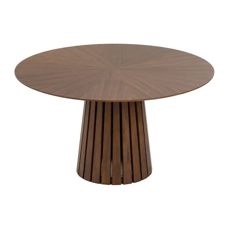 Round Dining Table with Pedestal Base - Walnut Brown, 54", Seats 6