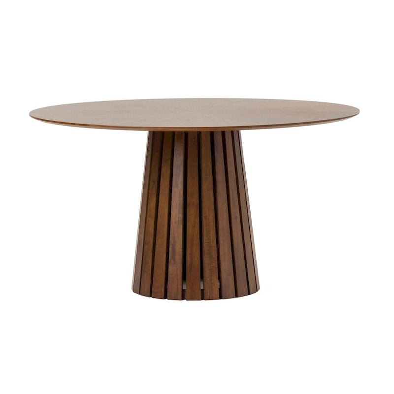 Round Dining Table with Pedestal Base - Walnut Brown, 54", Seats 6