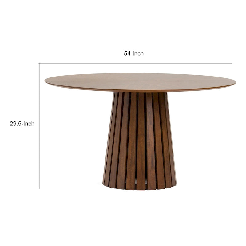 Round Dining Table with Pedestal Base - Walnut Brown, 54", Seats 6