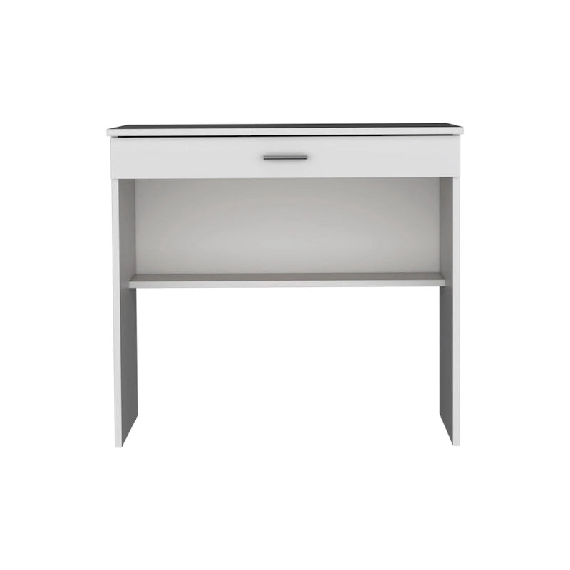 Compact Writing Desk with Drawer - White, Single User