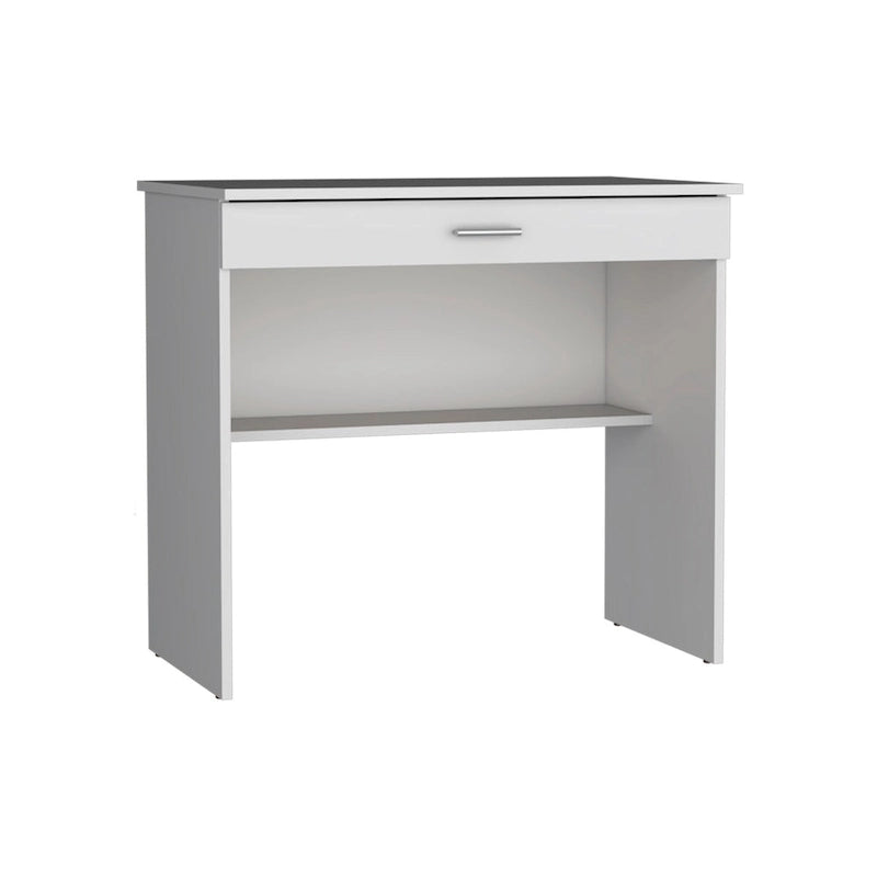 Compact Writing Desk with Drawer - White, Single User