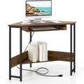 Triangle Corner Desk with Power Outlets - Rustic Brown