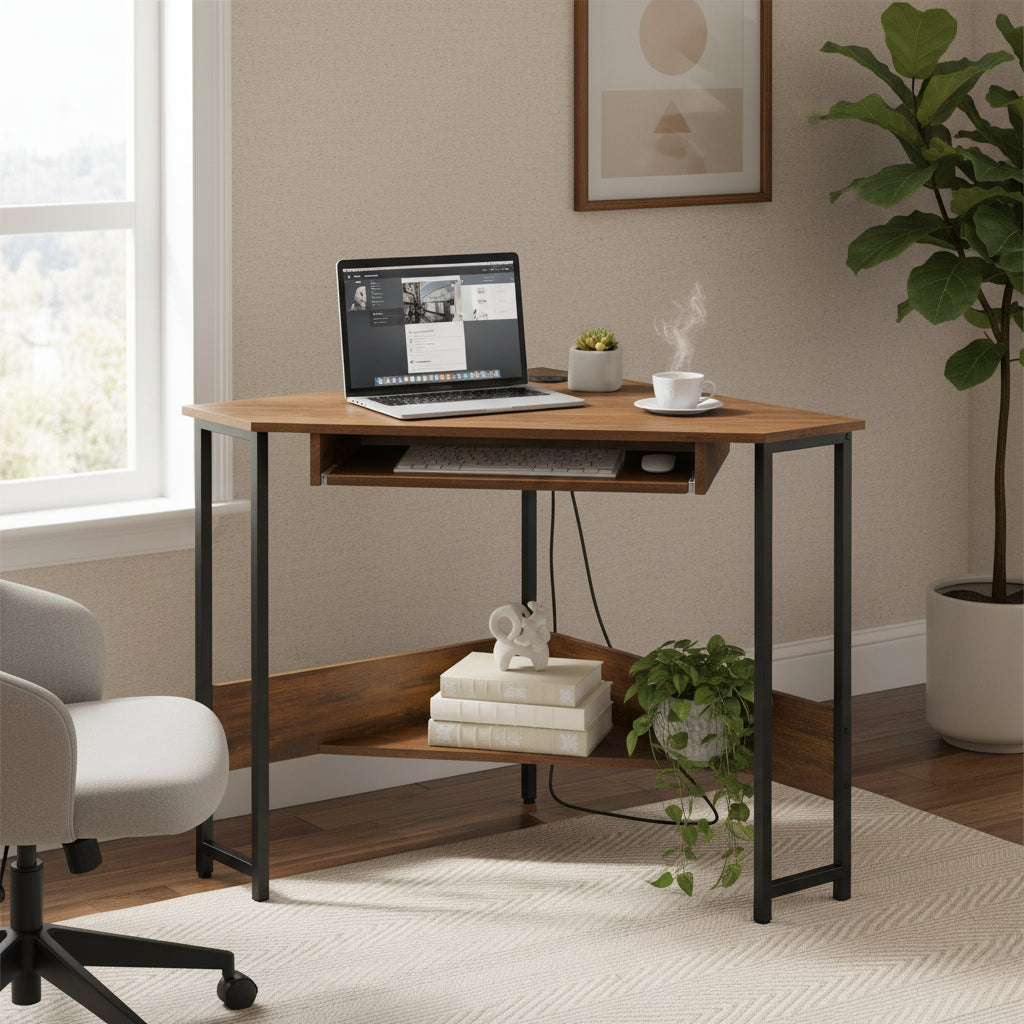 Triangle Computer Desk with Power Outlets