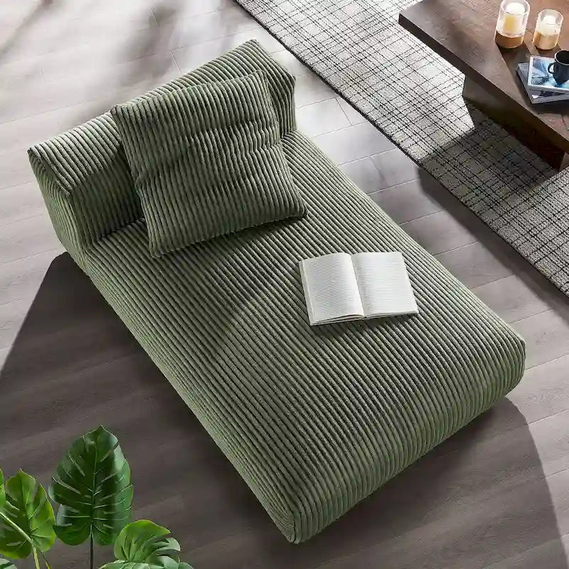 Modular Corduroy Chaise Lounge - Almond/Fern, Single Seat
