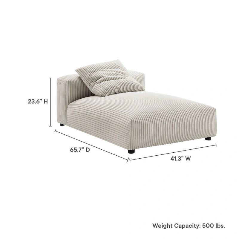 Modular Corduroy Chaise Lounge - Almond/Fern, Single Seat