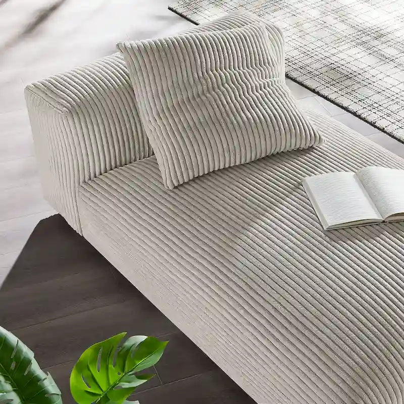 Modular Corduroy Chaise Lounge - Almond/Fern, Single Seat