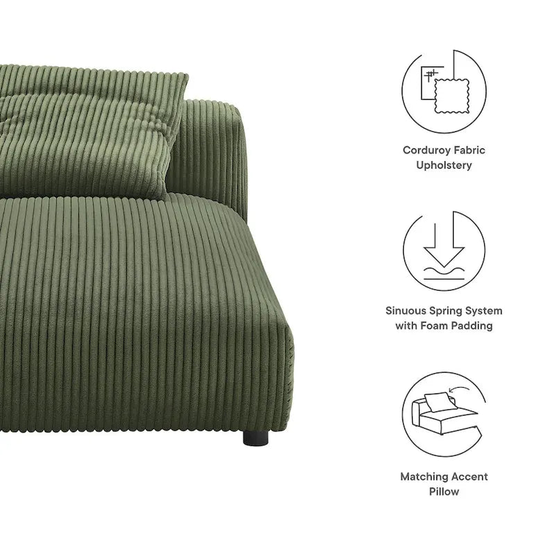 Solace Modular Corduroy Upholstered Armless Chaise Lounge