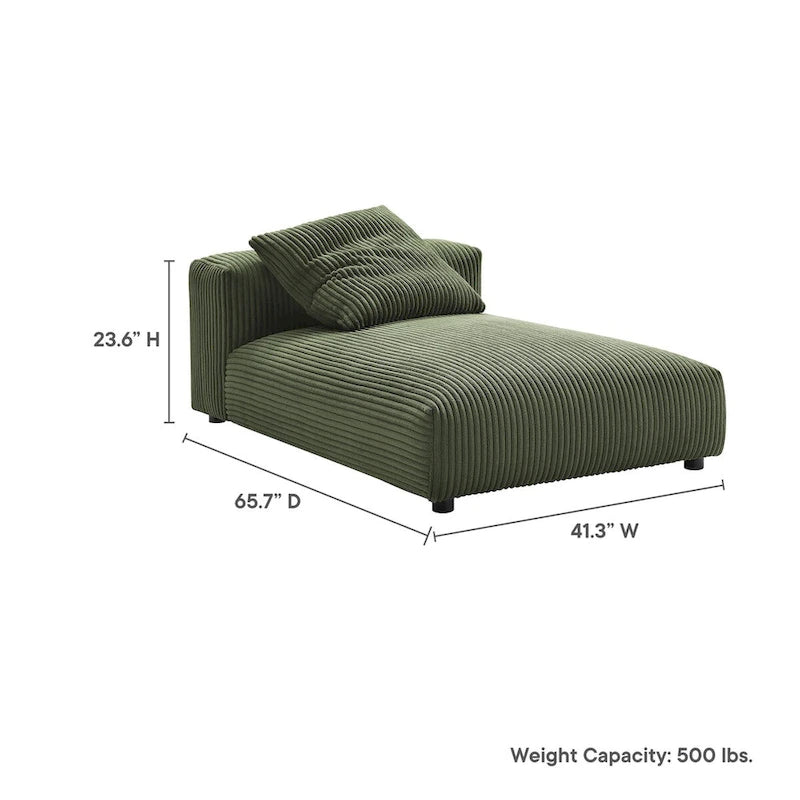 Modular Corduroy Chaise Lounge - Almond/Fern, Single Seat