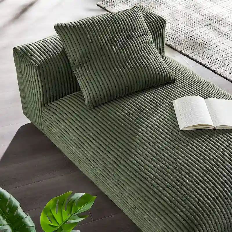 Modular Corduroy Chaise Lounge - Almond/Fern, Single Seat