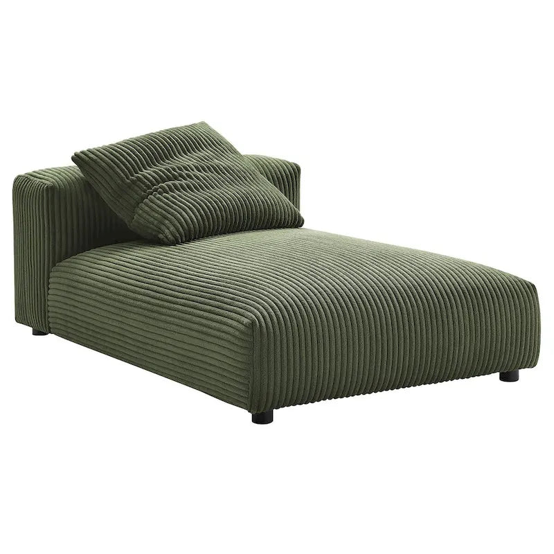Modular Corduroy Chaise Lounge - Almond/Fern, Single Seat