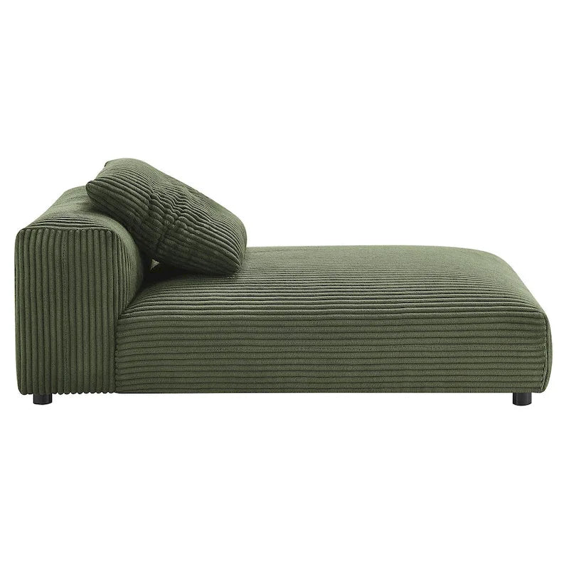 Modular Corduroy Chaise Lounge - Almond/Fern, Single Seat
