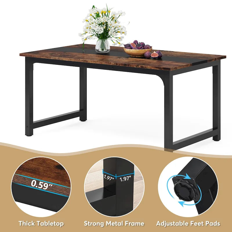63 Inches Industrial Dining Table, Modern Kitchen Table - 63 L x 31.5 W x 29.13 H